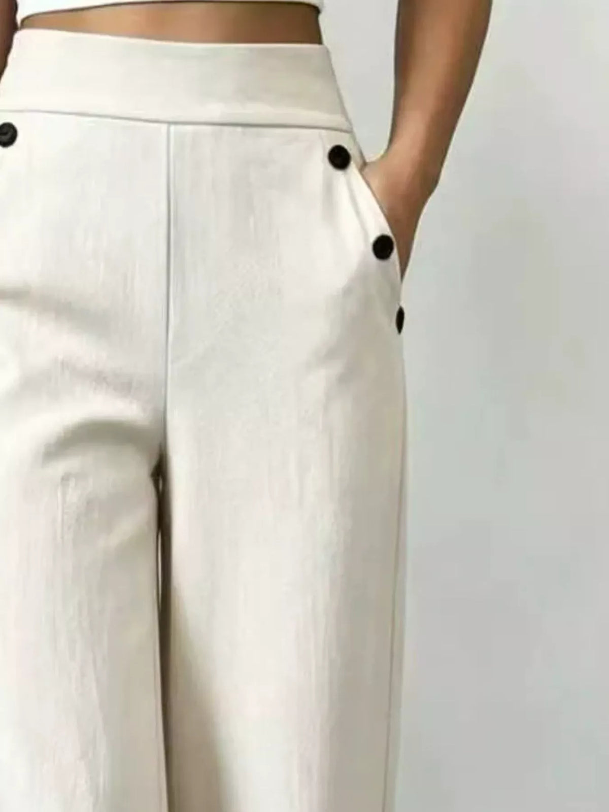 High-Waisted Wide-Leg Pants - Cream - View 14