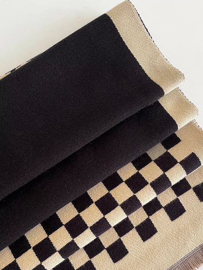 Checkered Raw Hem Scarf - Black And White - View 2