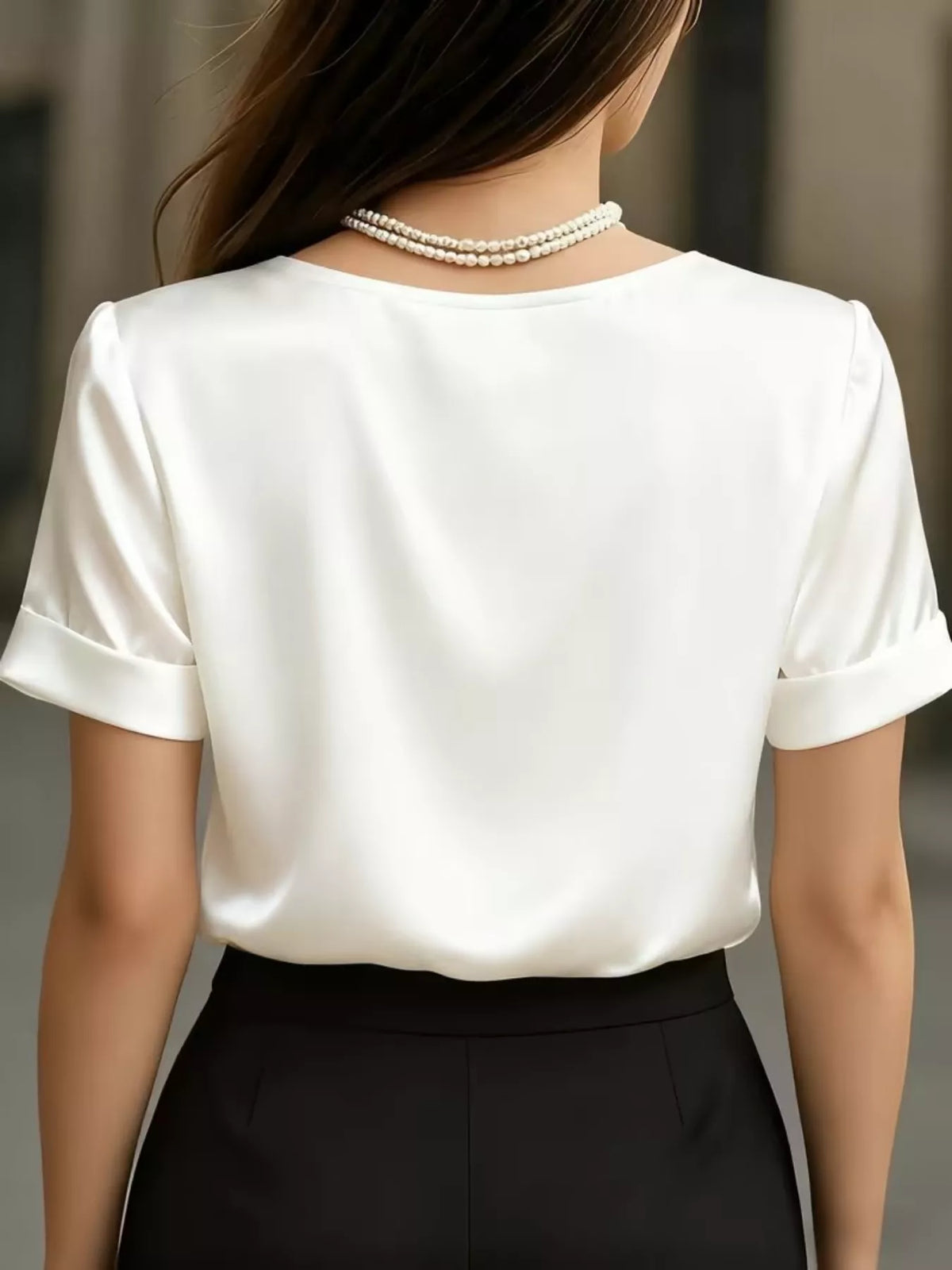 Elegant V-Neck Short Sleeve Ruched Top - White - View 2