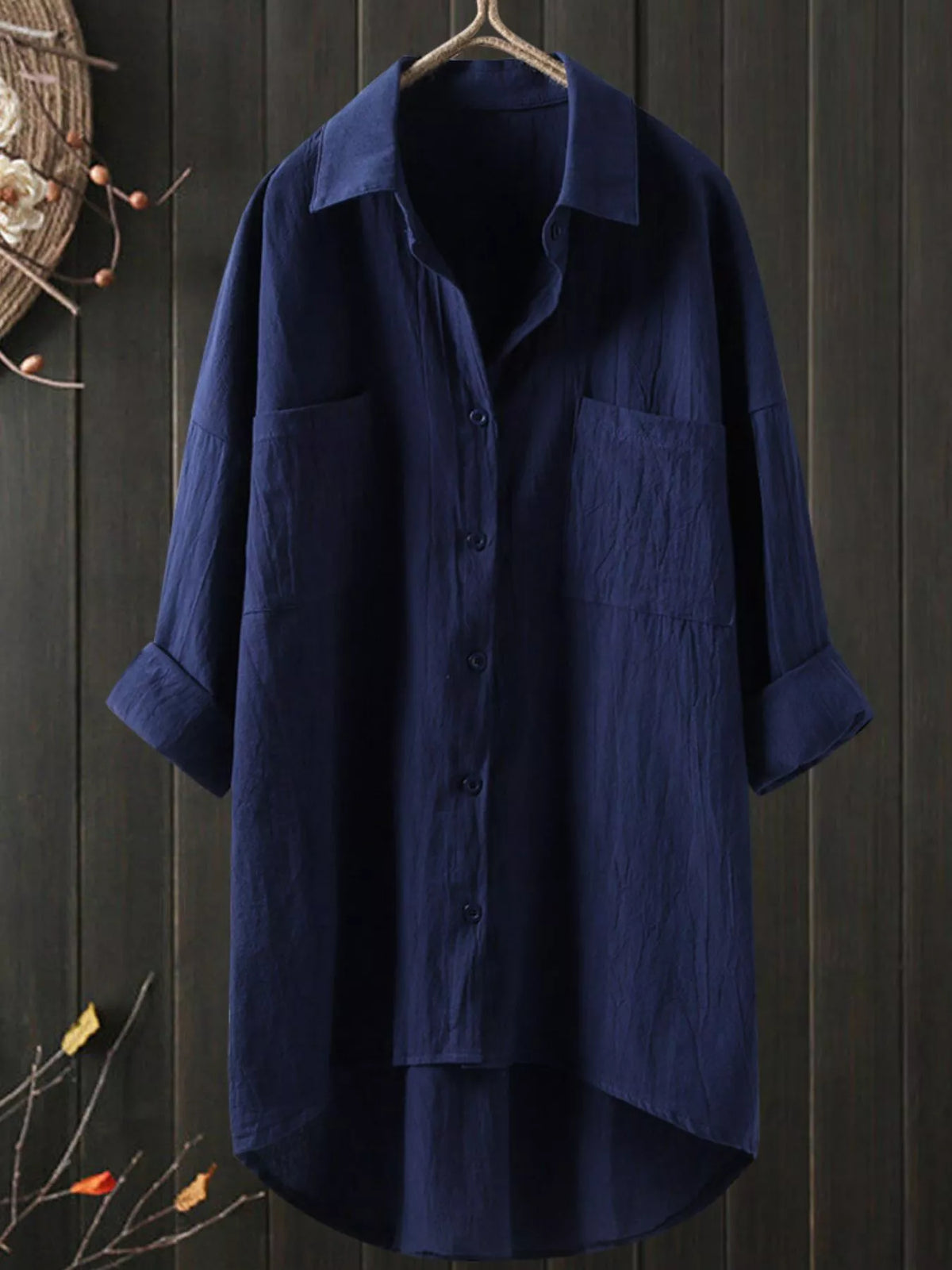 Full Size Casual Button-Down Shirt with Dual Chest Pockets Plus Size - Navy - View 27