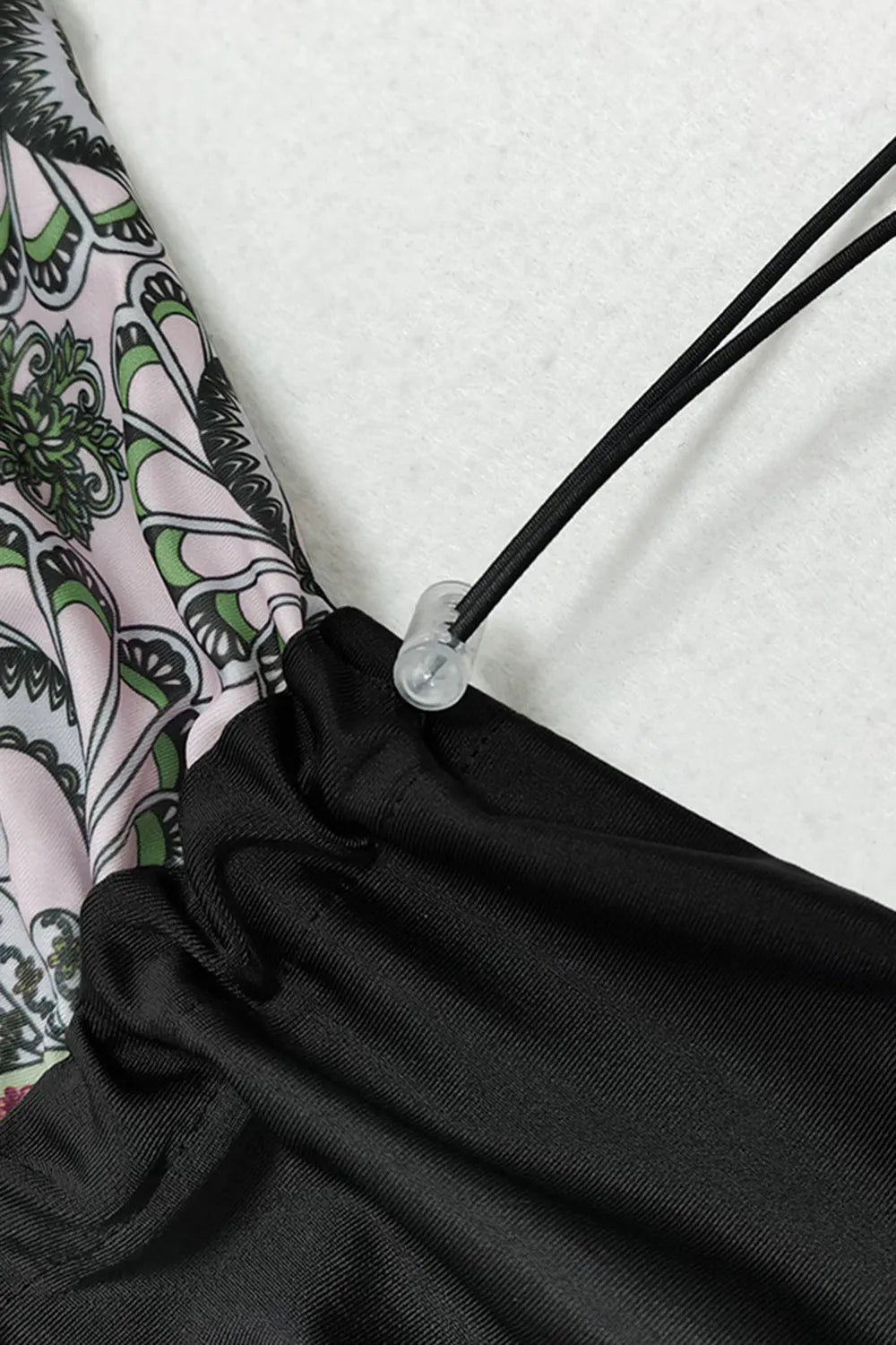 Cap, Drawstring Printed Long Sleeve Dress and Pants Swim Set - Black - View 8