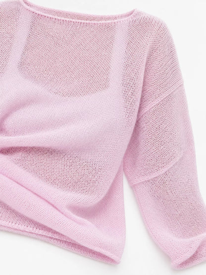 Full Size Sheer Lightweight Knit Top Plus Size - Pink - View 6