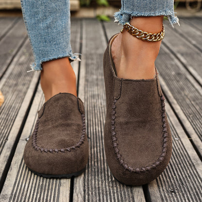 Round Toe Slip-Ons - Brown - View 2