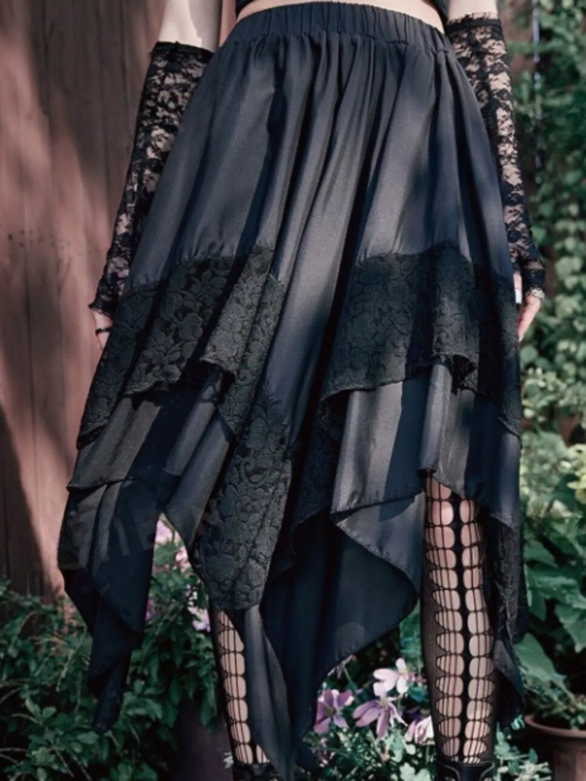 Full Size Asymmetrical Hem Lace Detail Skirt Plus Size - Black - View 4