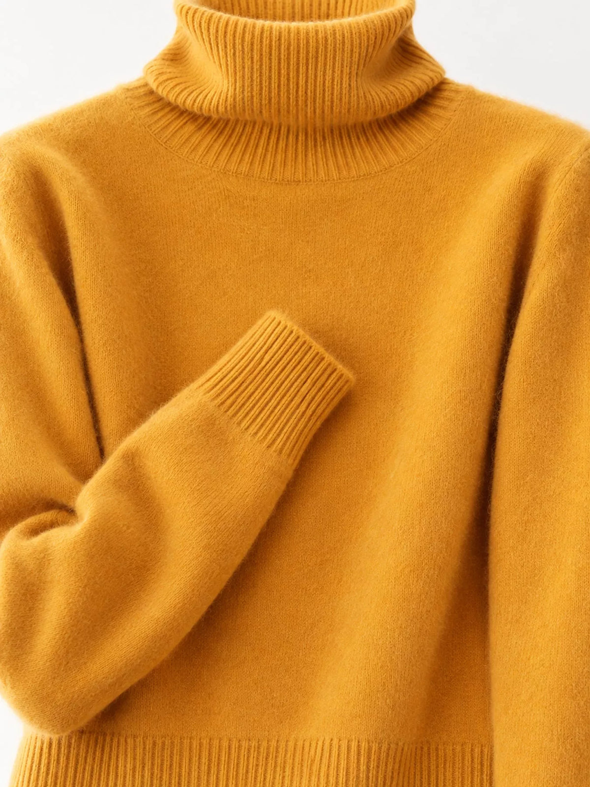 Full Size Turtleneck Long Sleeve Sweater Plus Size - Mustard Yellow - View 35