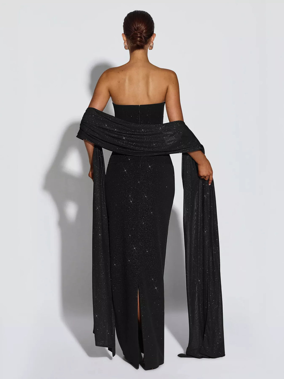 Slit Glitter Tube Maxi Dress with Scarf - Black - View 3