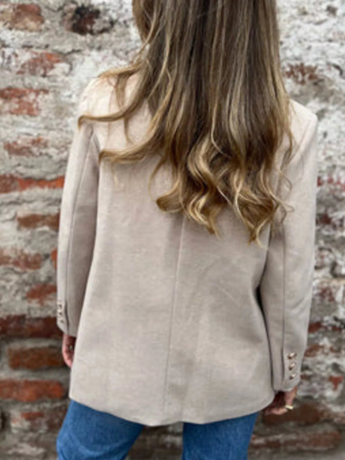 Full Size Double Breasted Long Sleeve Blazer Plus Size - Apricot - View 3