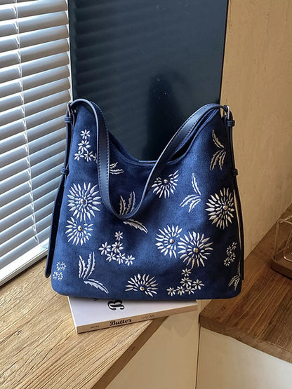Lightweight Floral Shoulder Bag - Blue - View 4