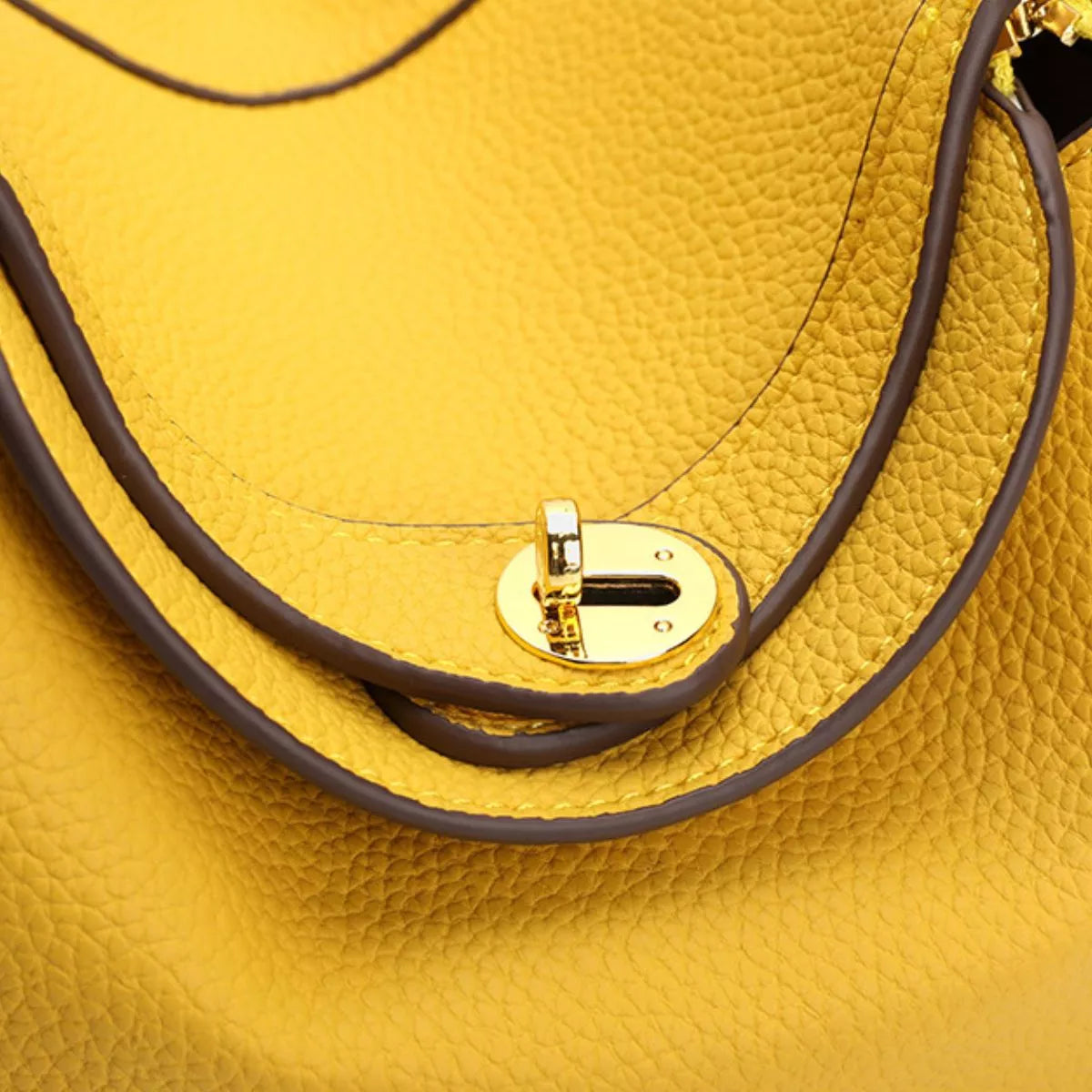 Textured PU Leather Handbag - Yellow - View 7