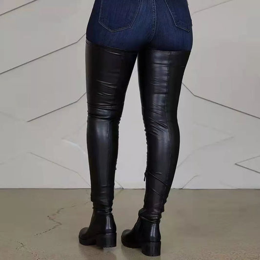 Over-the-Knee Block Heels Boots - Black - View 2