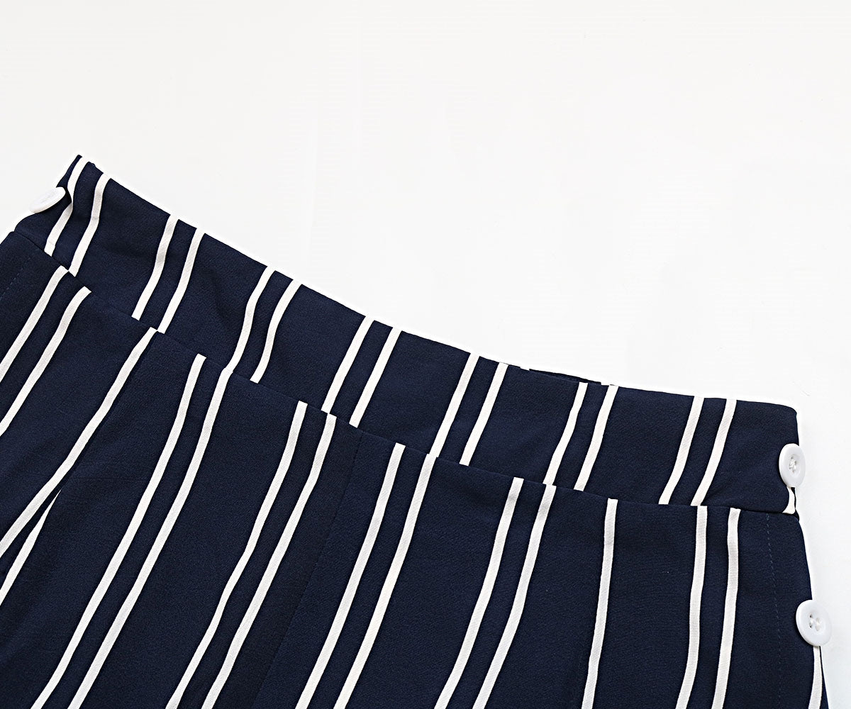Perfee Striped Slit Wide Leg Pants - Dark Blue - View 9