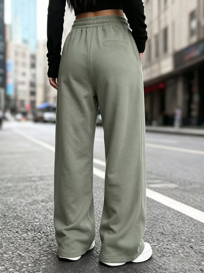 High-Waisted Wide-Leg Sweatpants - Grayish Green - View 5
