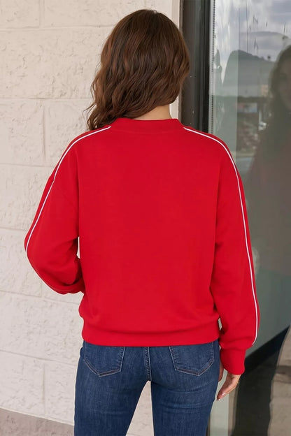 Stand Neck Long Sleeve Regular Fit Sweatshirt - Red - View 2