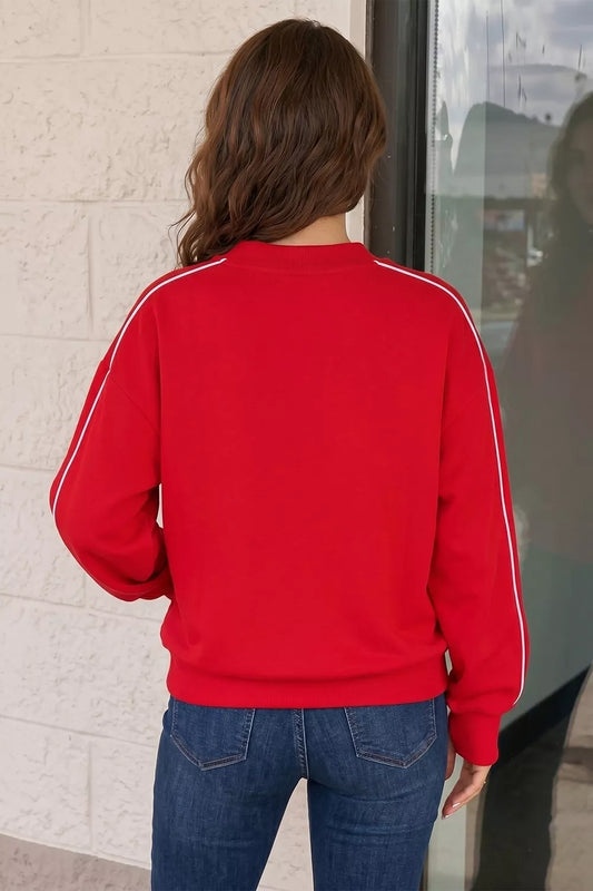 Stand Neck Long Sleeve Regular Fit Sweatshirt - Red - View 2