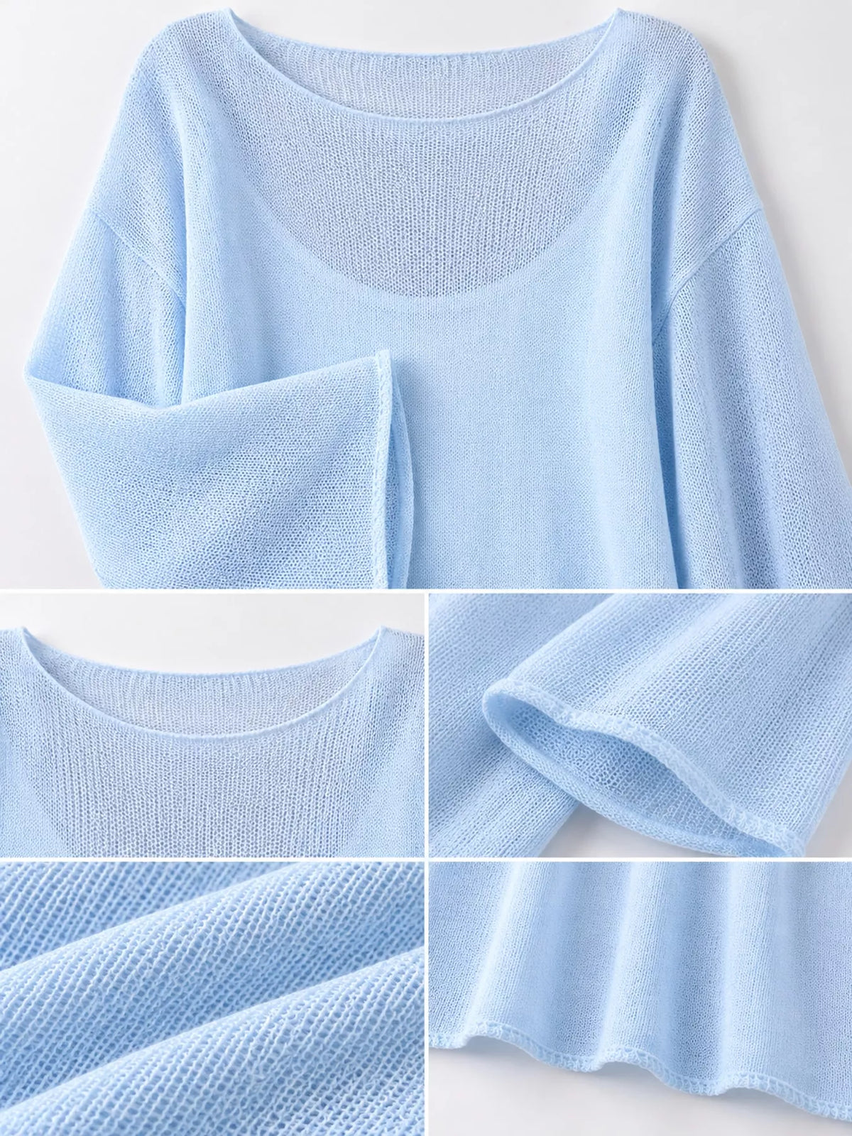 Full Size Sheer Lightweight Knit Top Plus Size - Sky Blue - View 78