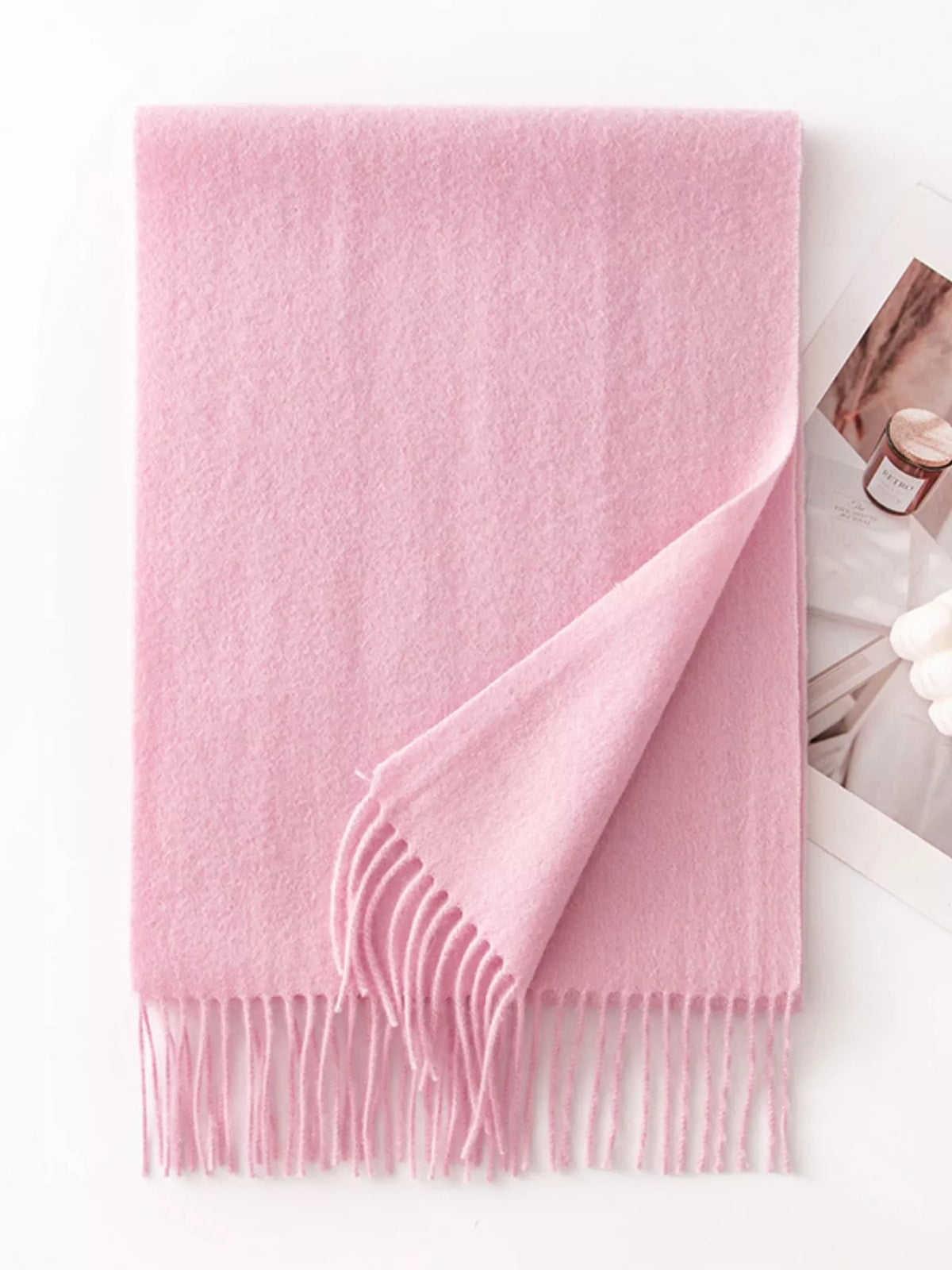 Solid Color Fringe Scarf - Blush Pink - View 7