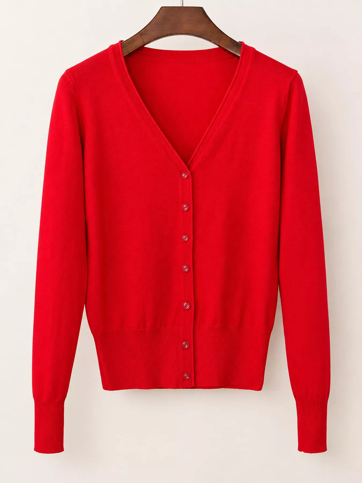 Classic V-Neck Button-Down Knit Cardigan - Bright Red - View 112