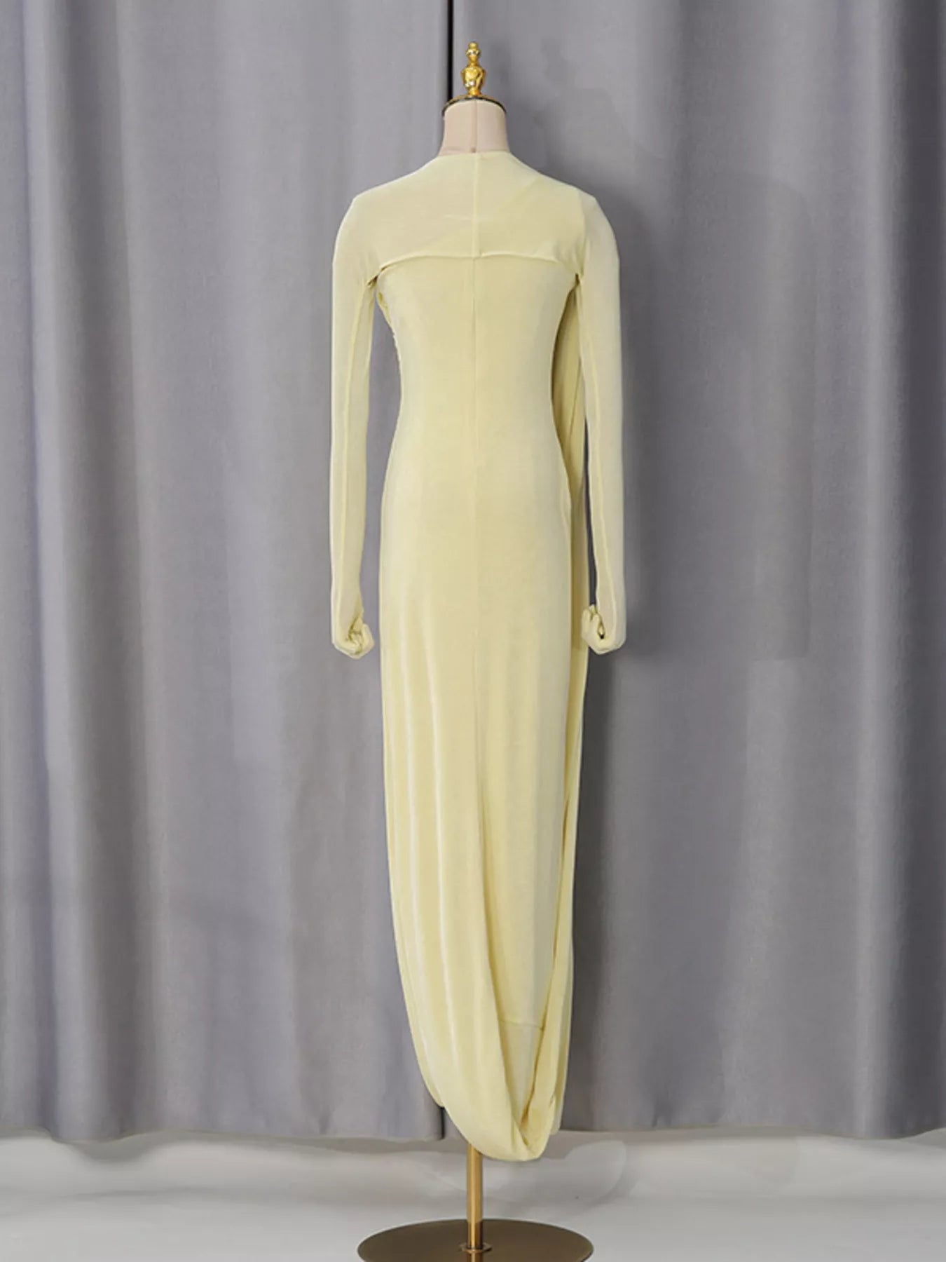 One-Shoulder Draped Maxi Dress - Yellow - Rear Mannequin View