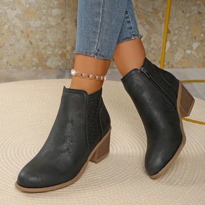 Point Toe Block Heels Boots - Black - View 5