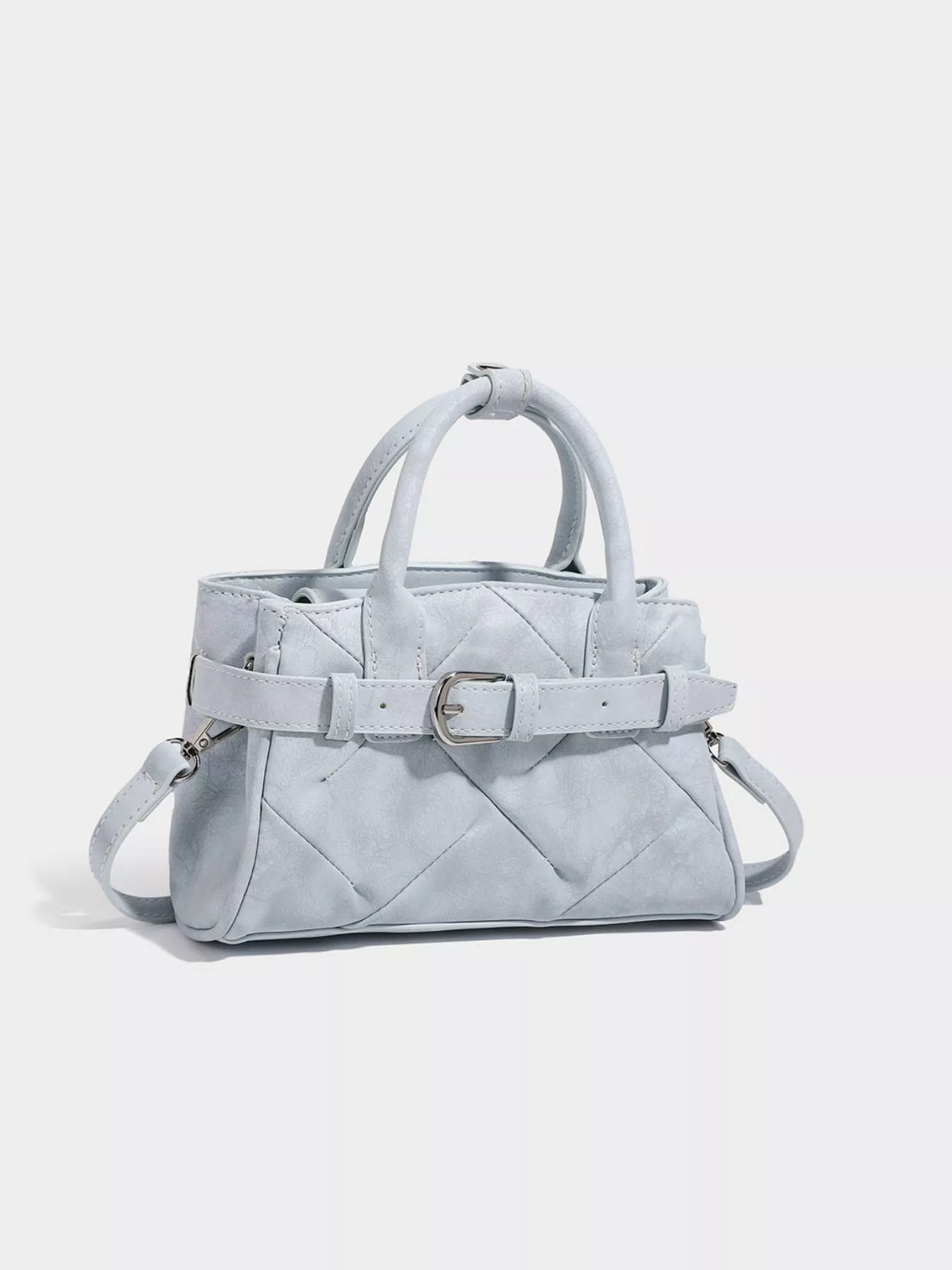 Quilted Buckle Accent Crossbody Bag - Blue - View 1