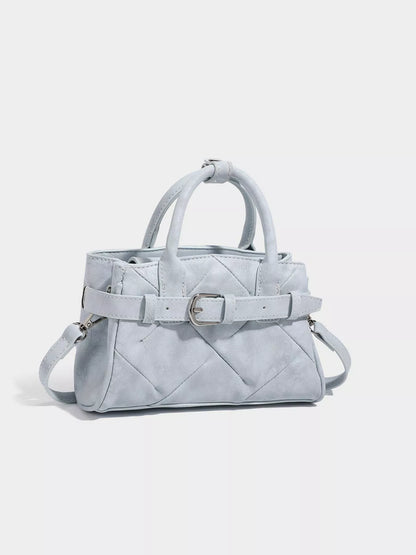 Quilted Buckle Accent Crossbody Bag - Blue - View 1