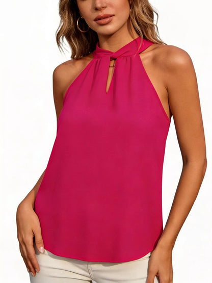 Keyhole Sleeveless Tank - Hot Pink - View 1