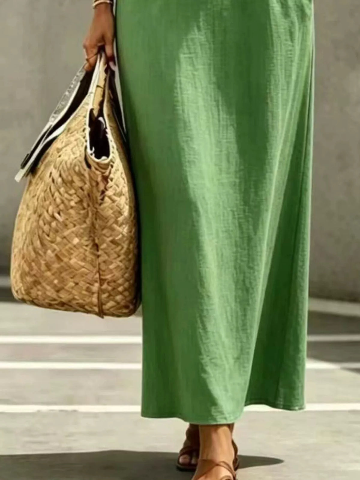 Decorative Button Balloon Sleeve Maxi Dress - Sea Green - View 3