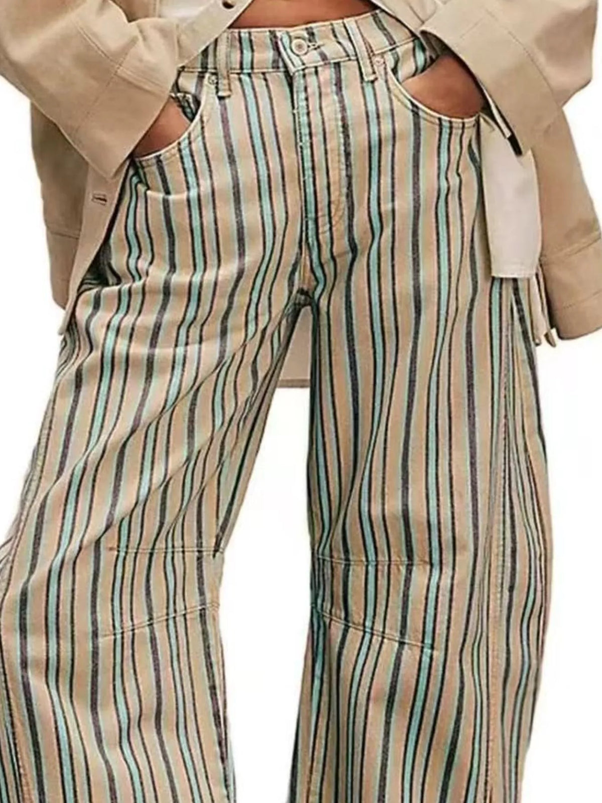 Printed Wide-Leg Jeans - Stripe - View 9