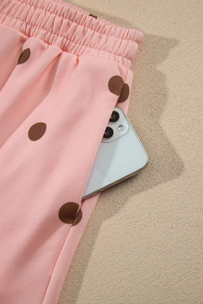 Polka Dot Long Sleeve Sweatshirt and Shorts Lounge Set - Pale Blush - View 10