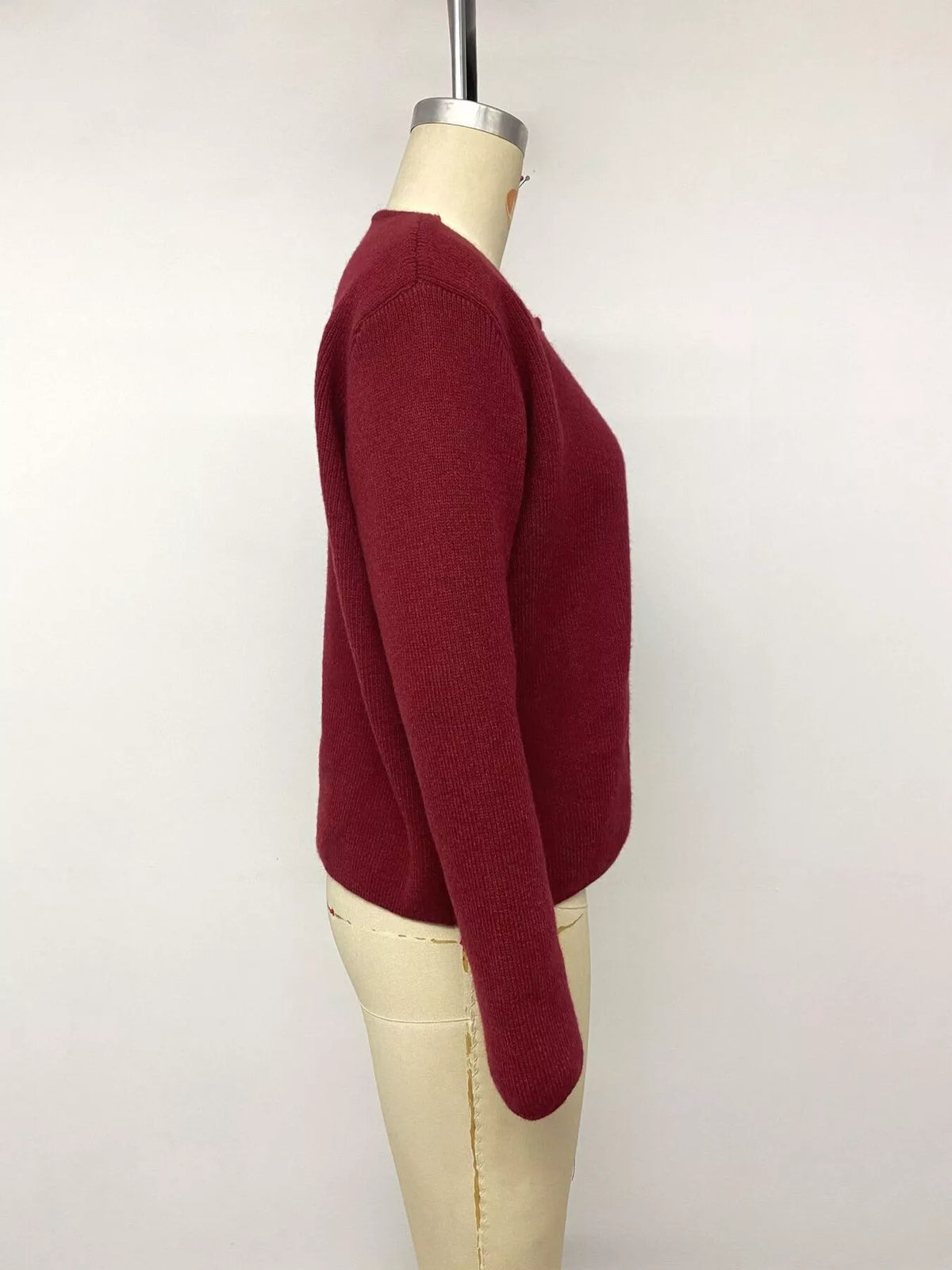 Bow Button Up Knit Cardigan - Burgundy - View 14