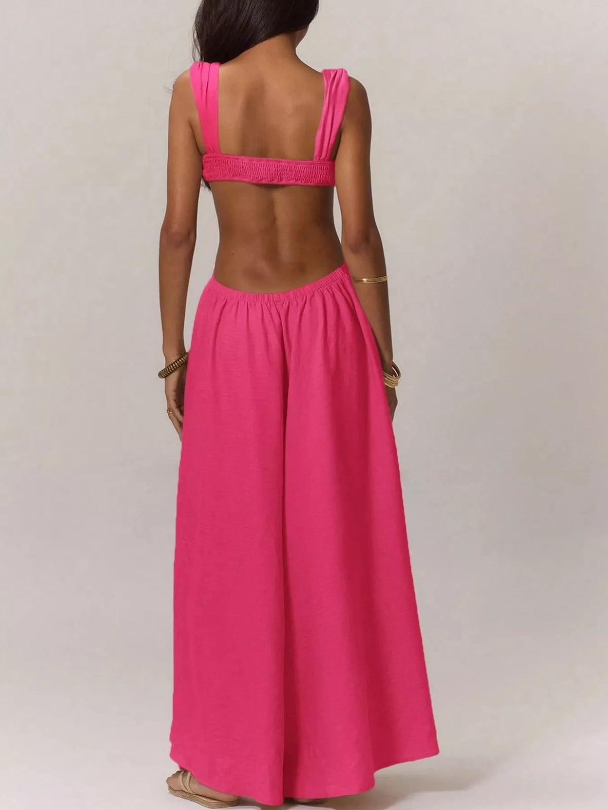 Backless Wide-Leg Jumpsuit with Cut-out Detail - Hot Pink - View 21