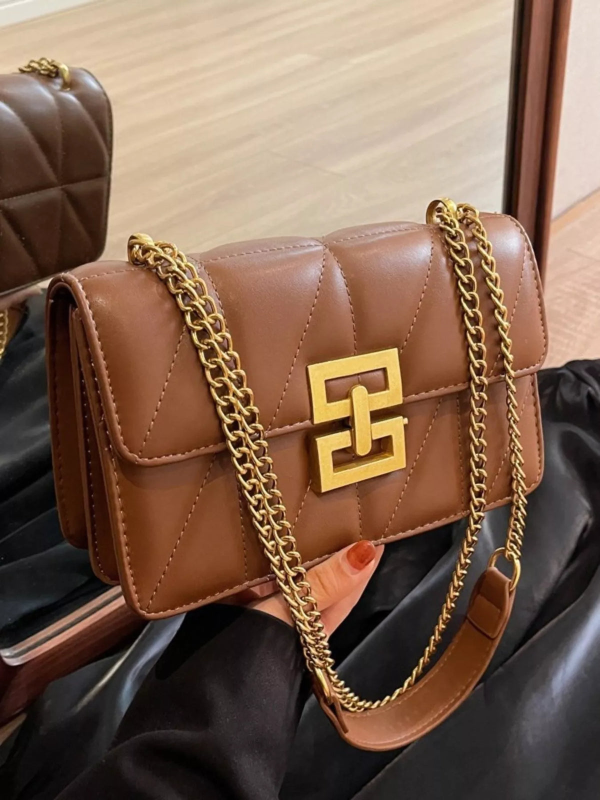 Quilted Flap Chain Crossbody Bag - Brown - View 5
