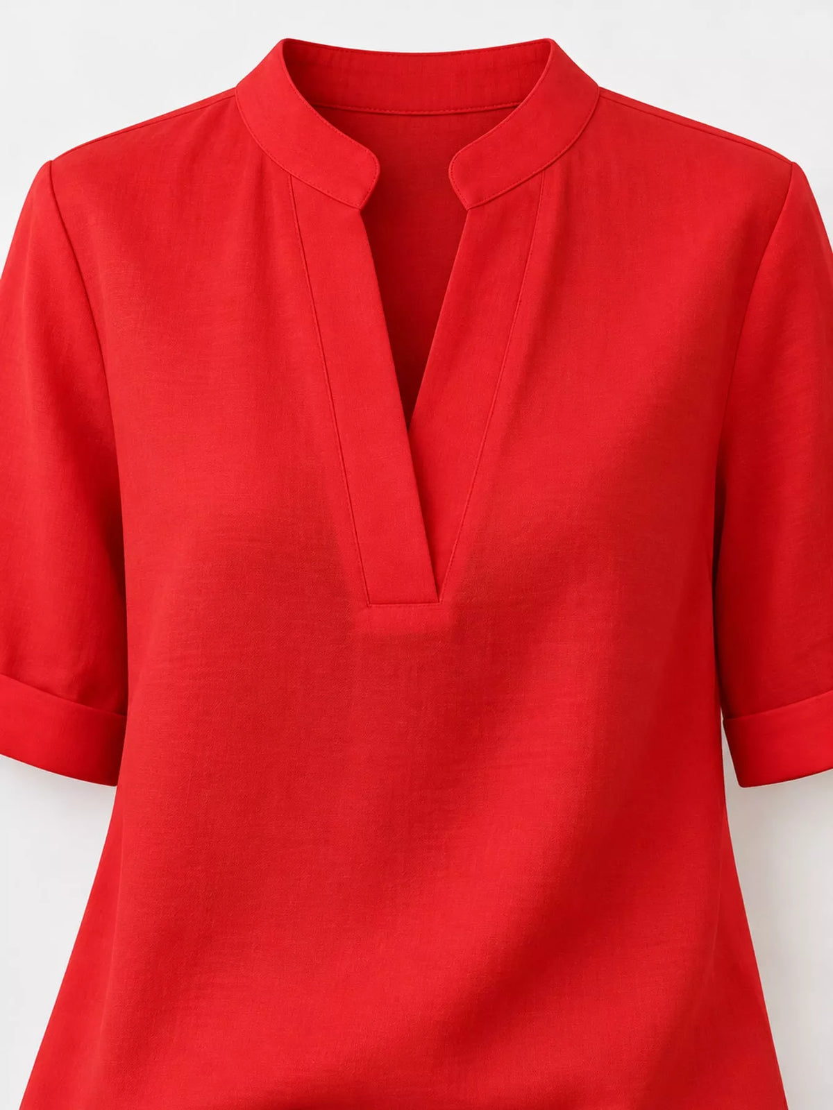 Full Size Notched Short Sleeve Blouse Plus Size - Red - View 36