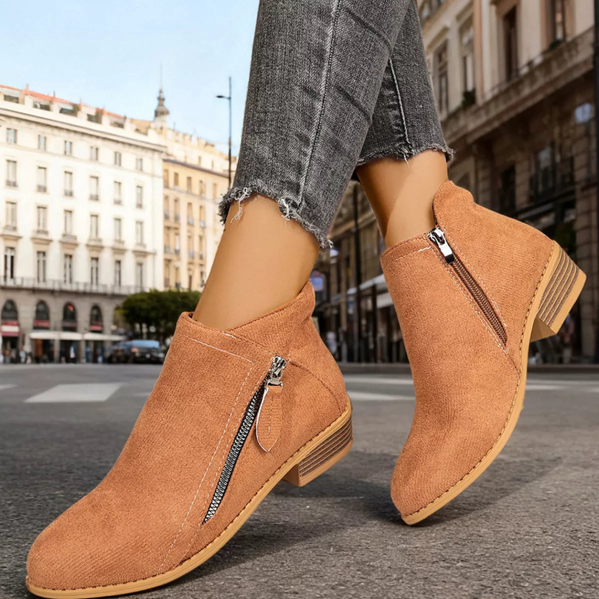 Point Toe Block Heels Boots - Brown - View 20