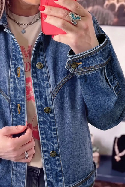 Button Up Dropped Shoulder Denim Jacket - Medium - View 3