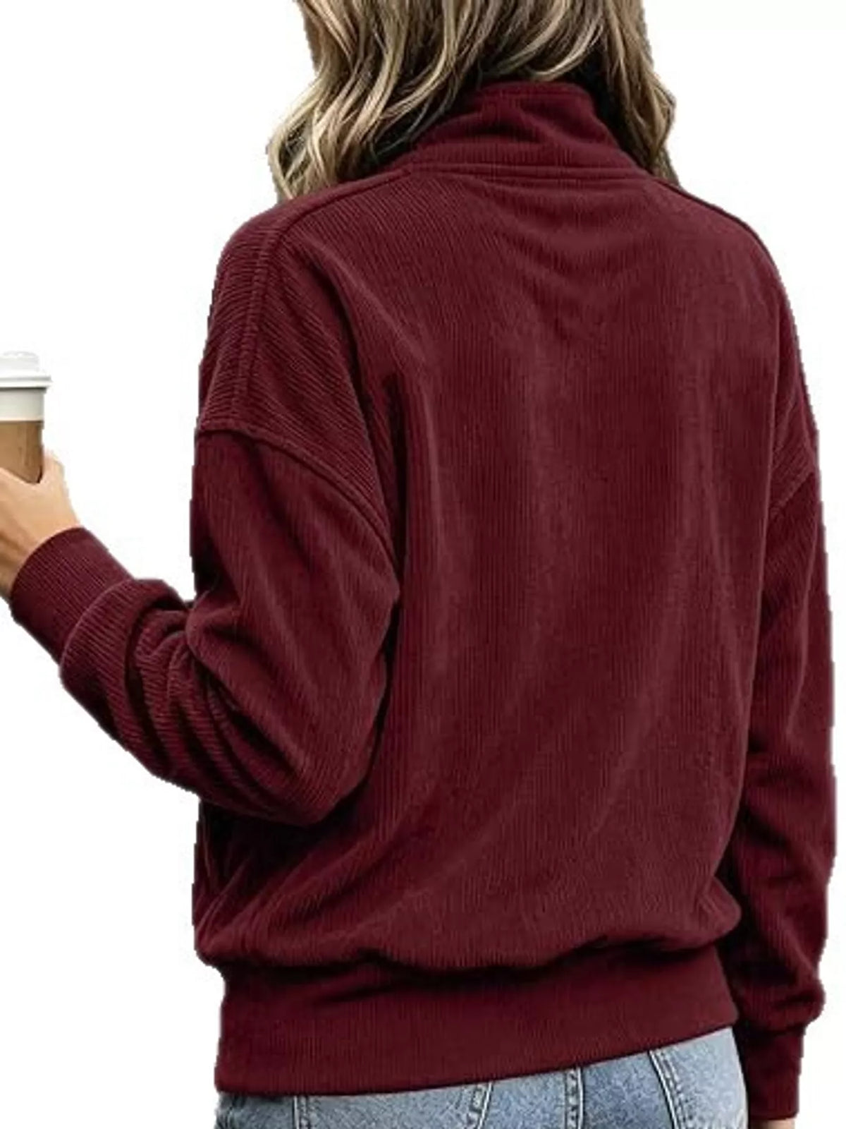 Full Size Quarter-Snap Sweatshirt with Kangaroo Pocket Plus Size - Wine Red - View 9