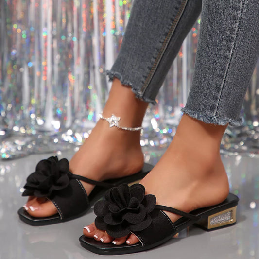 Open Toe Block Heels Sandals - Black - View 2