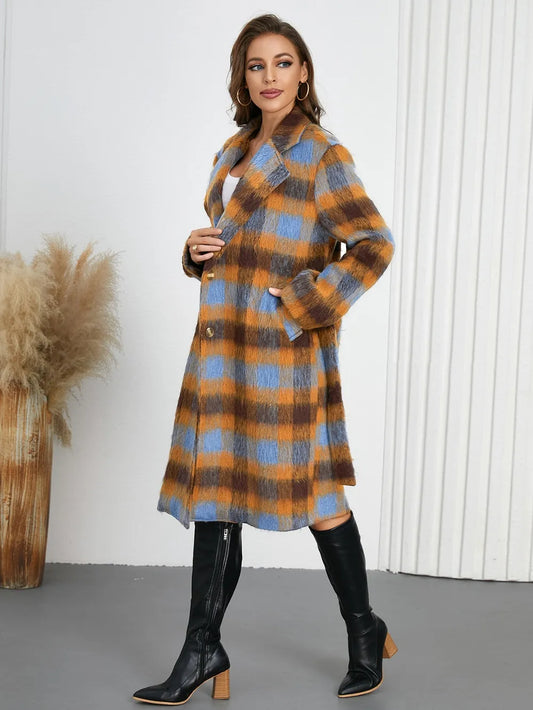 Tied Plaid Collared Neck Coat - product photo 2