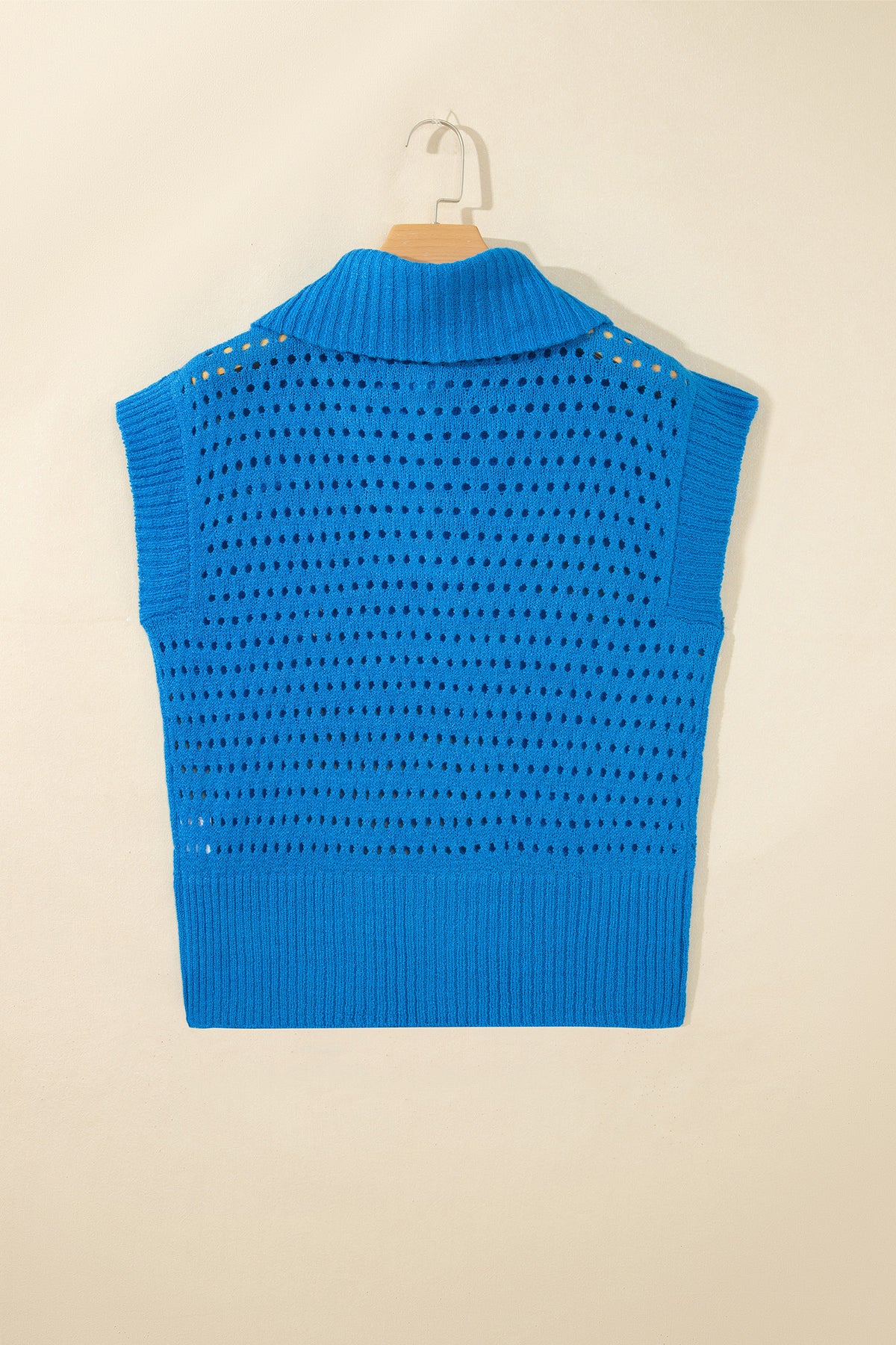 Sky Blue Cutout Knit Zip-Collar Top - Sky Blue - View 8
