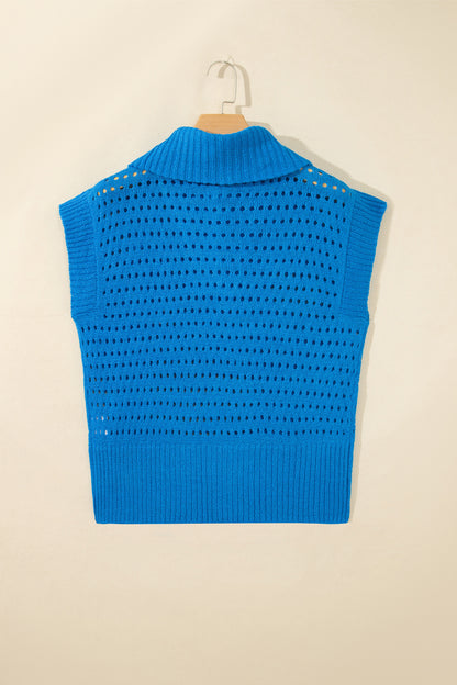 Sky Blue Cutout Knit Zip-Collar Top - Sky Blue - View 8