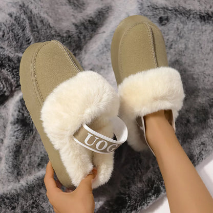 Round Toe Fur Trim Platform Slippers - Sage - View 4
