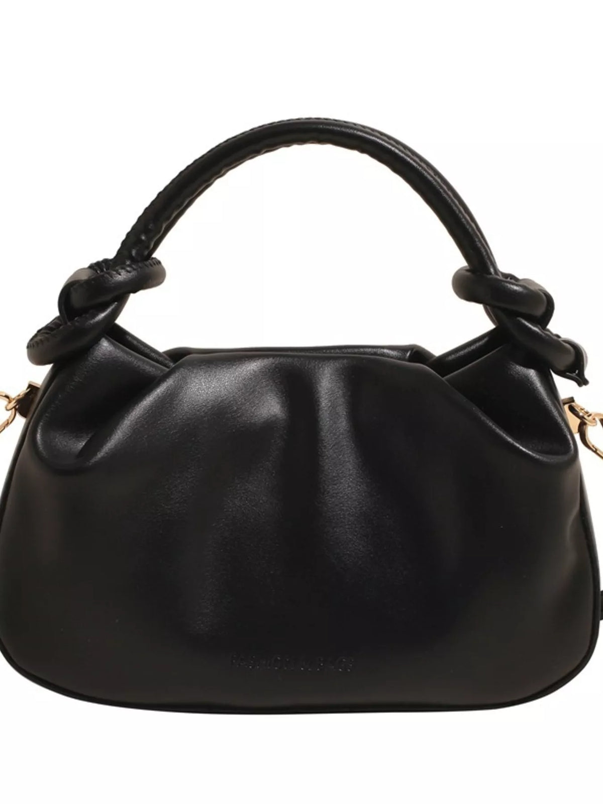 Knot Handle Ruched Crossbody Bag - Black - View 2