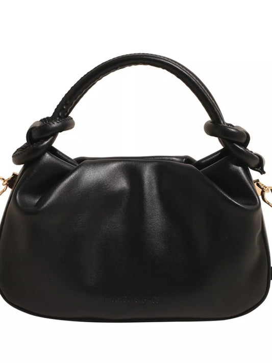 Knot Handle Ruched Crossbody Bag - Black - View 2