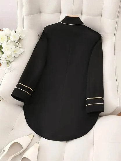 Decorative Button High-Low Blazer with Cuff Trim - Black - View 3