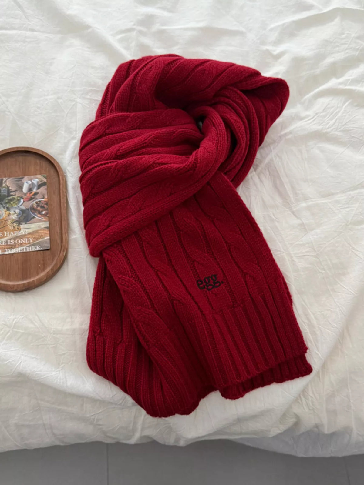 Ribbed Knitted Winter Scarf - Red - View 12