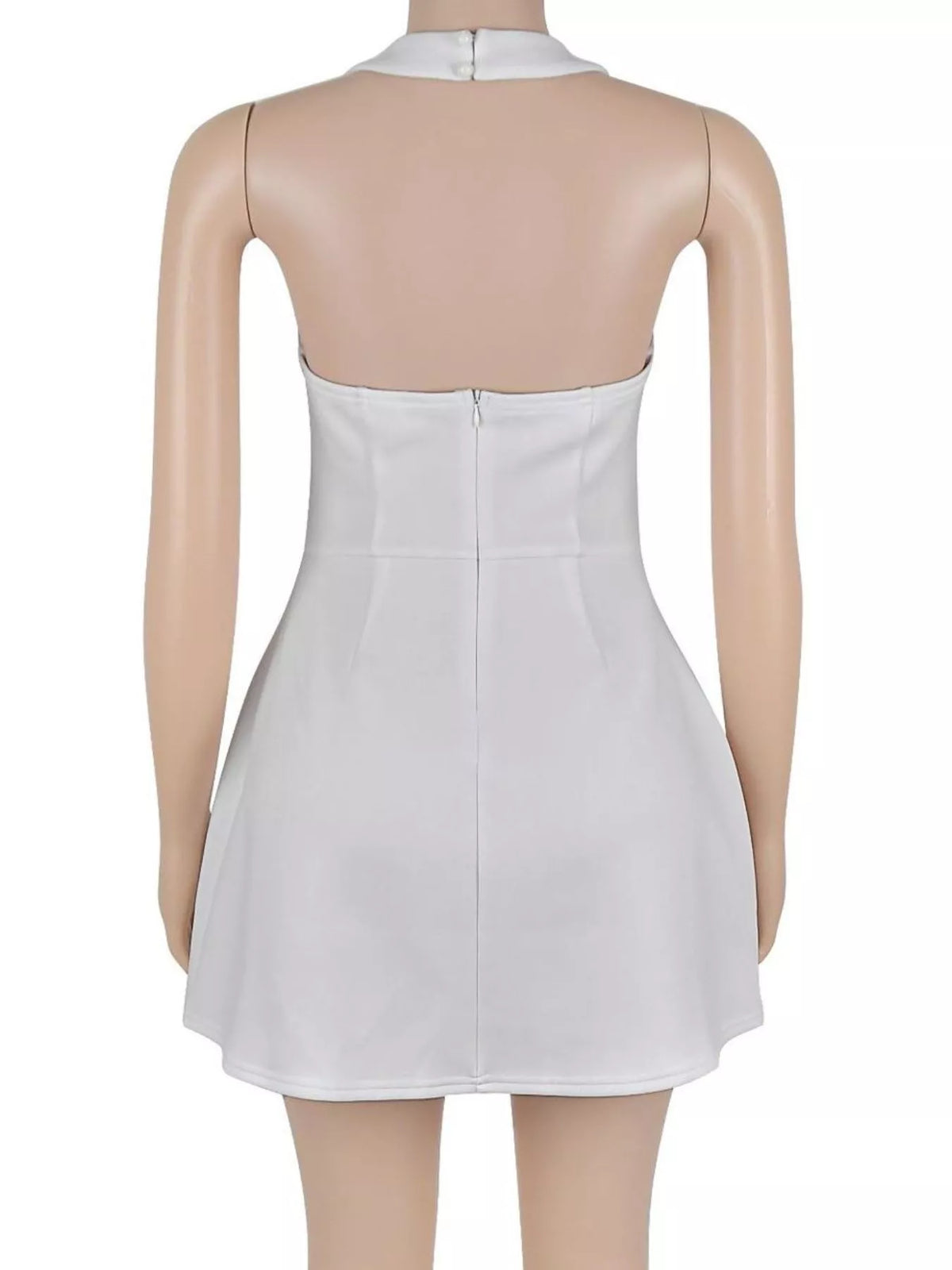 Halter Neck Mini Dress with Flap Pocket Detail - White - View 5