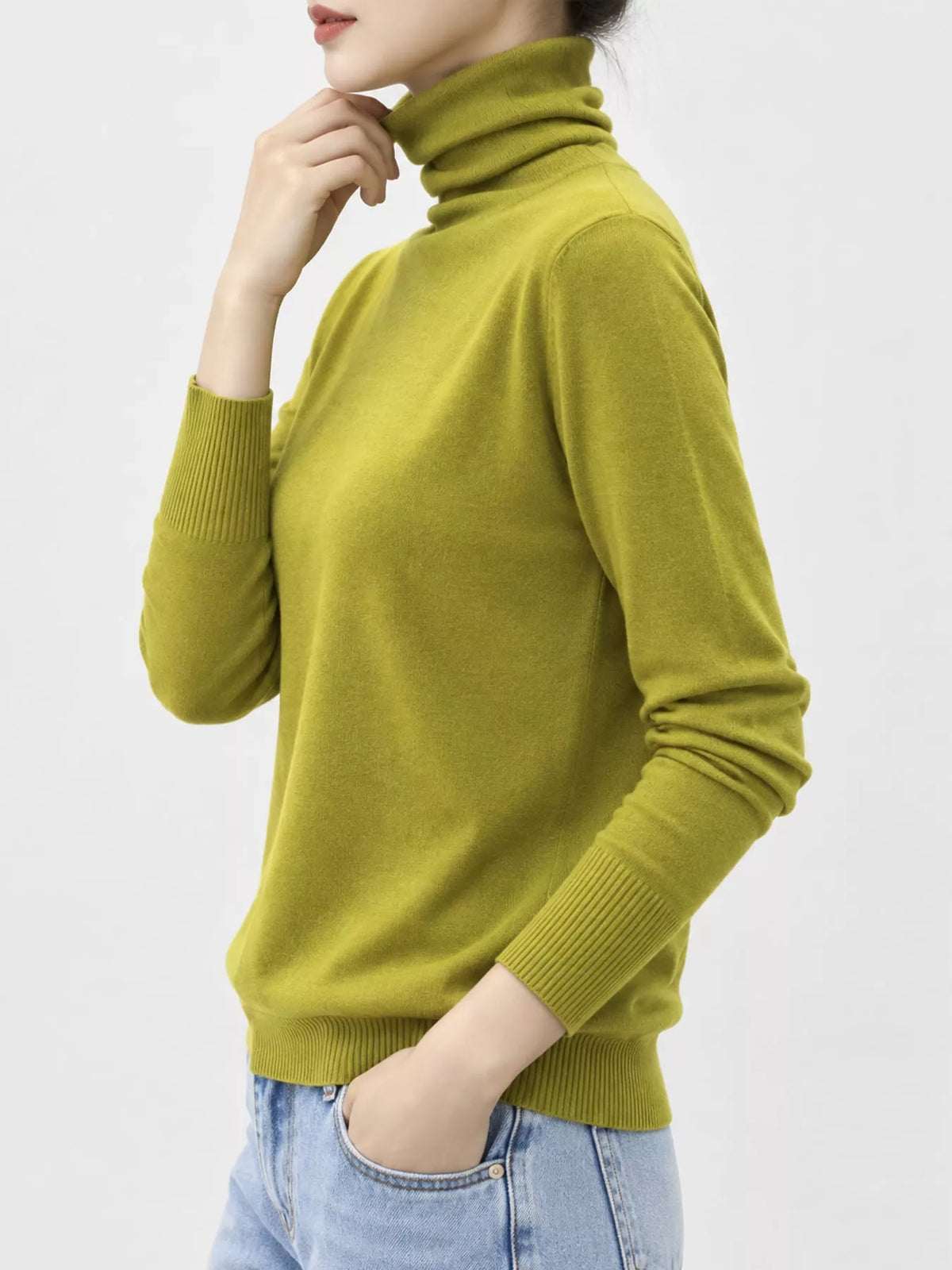 Full Size Slim-Fit Turtleneck Knit Top Plus Size - Olive Green - View 44