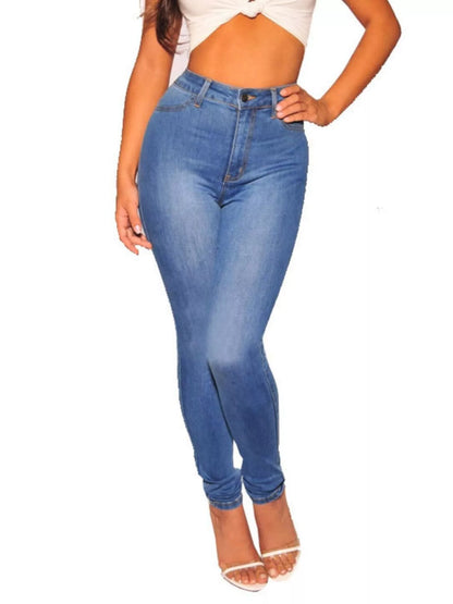 High-Waisted Skinny Jeans - Dusty Blue - View 1