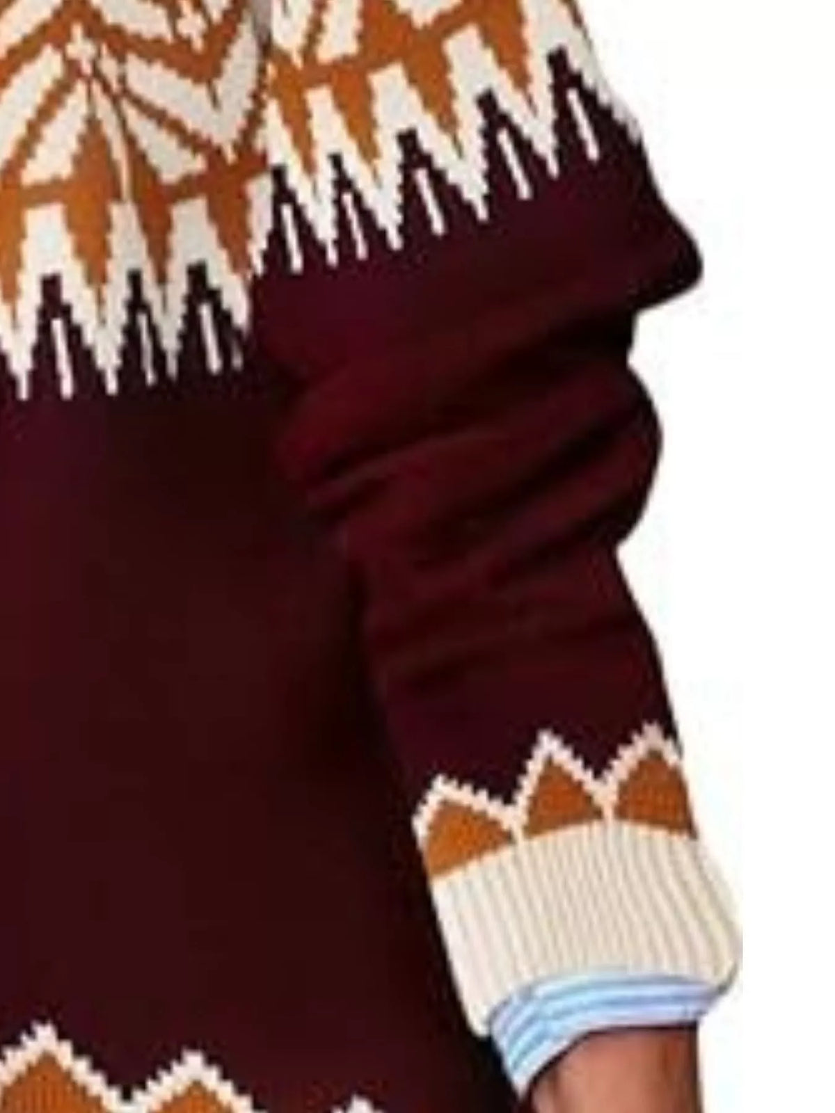 Full Size Fair Isle Patterned Long Sleeve Sweater Plus Size - Burgundy - View 2