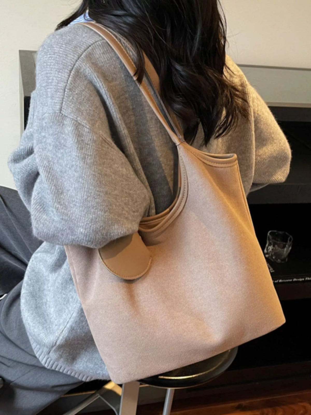 Suede Texture Shoulder Bag - Khaki - View 5